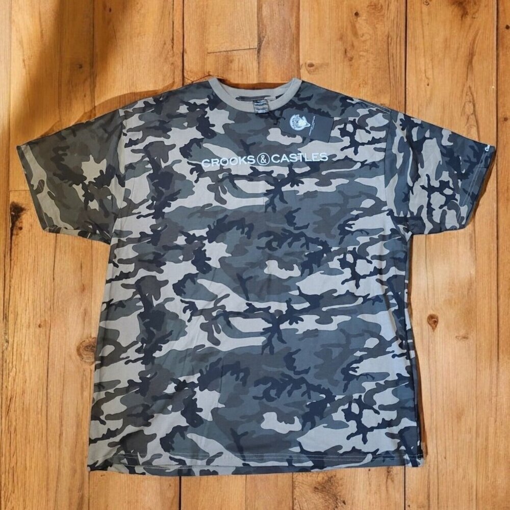 Crooks & Castles T-shirt Men's Size 2X Camo Short Sleeves 3D Logo Streetwear NWT